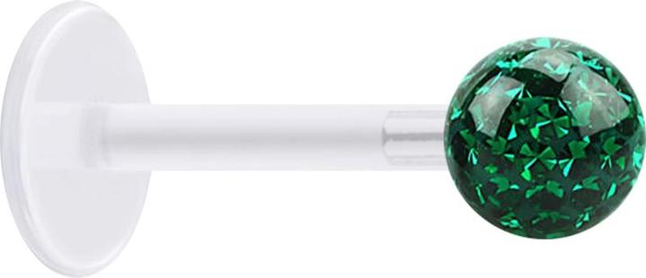 Actual product image Star Piercing Micro Labret transparent with crystal ball green and epoxy protective layer (Plastic, Surgical steel 316L, without brass)