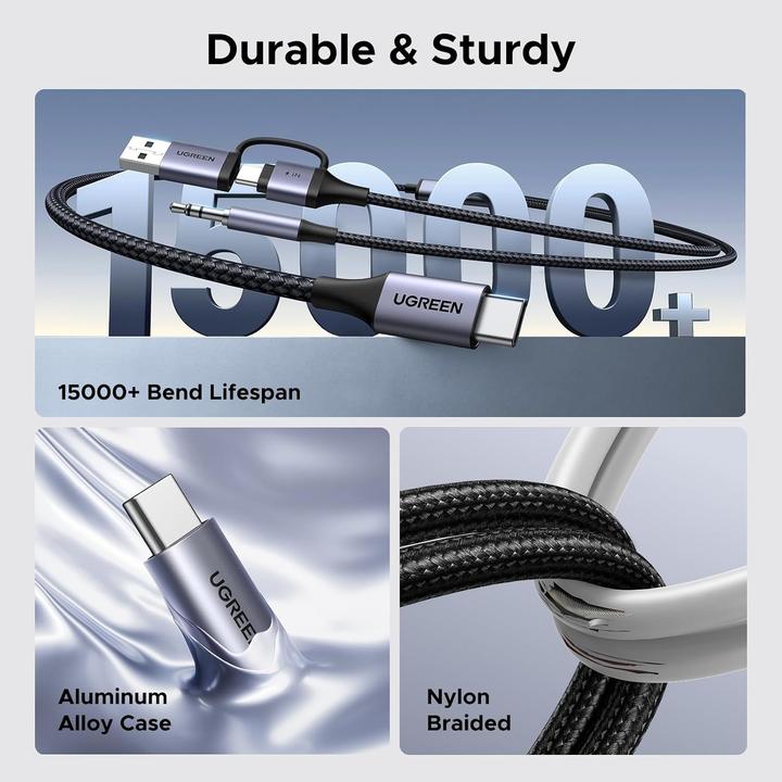 Actual product image Ugreen USB-C to 3.5mm Audio Adapter and Charger Cable, 1.5m