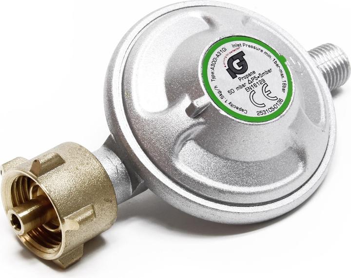 Actual product image Wiltec Gas Pressure Reducer with 150cm Propane Hose Reduces Gas Pressure to 50mbar for 21.8x1.14L Cylinders