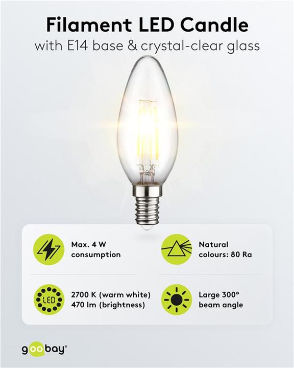 Actual product image Goobay Filament LED candle, 4 W (E14, 470 lm, 1 x)