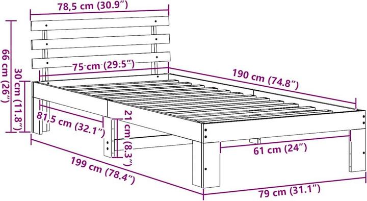 Actual product image vidaXL Bettgestell (75 x 190 cm)