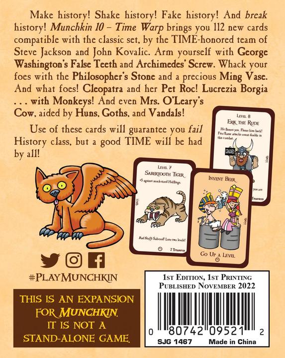 Immagine prodotto Espansione del gioco di carte Munchkin 10 Time Warp, edizione inglese, 3-6 giocatori, età 10+ S (Inglese, 3 - 6 Giocatori)