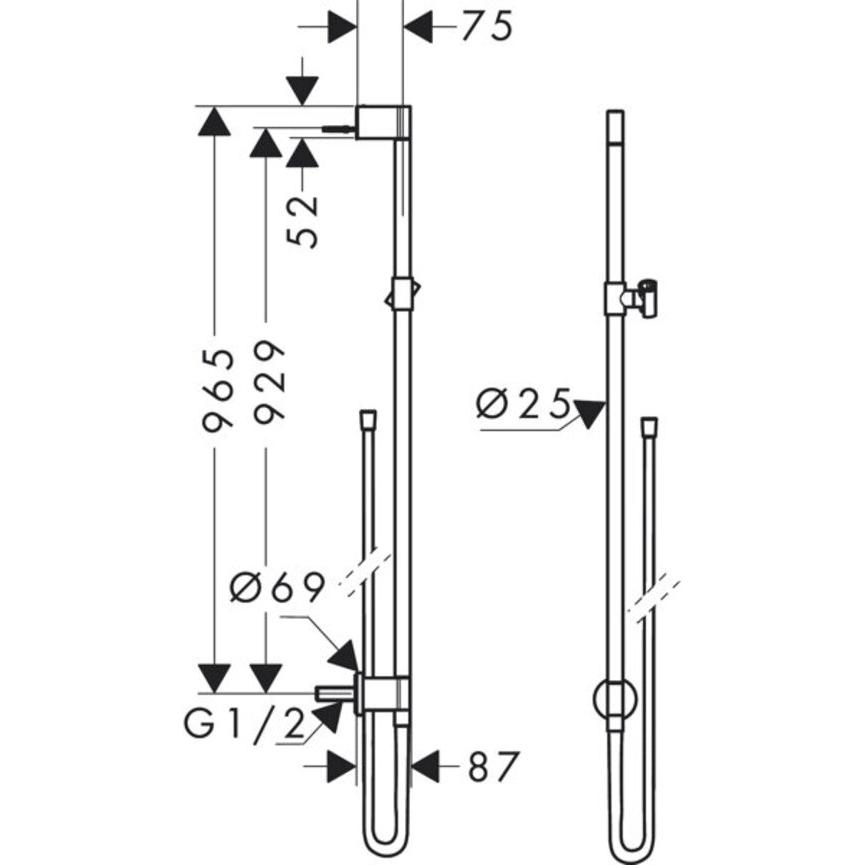 Thumbnail - Axor, Duschgleitstange + Brausehalter, One Brausestange mit Wandanschluss, Brauseschlauch 1,60m, 48792