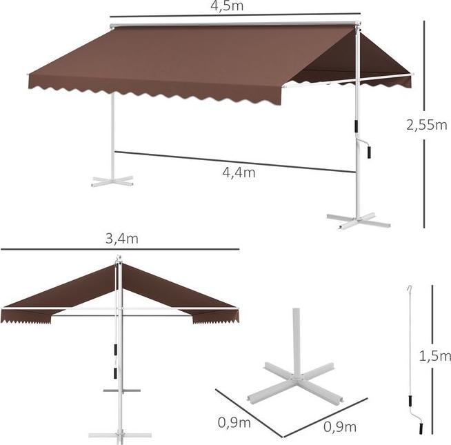 Actual product image Swisshandel24 Standing awning 4.5x3.4m garden awning hand crank extendable adjustable polyester coffee (3.40 m)