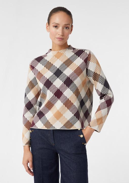 Produktbild Comma Strickpullover Karo-Strickpullover aus Viskosemix mit Stehkragen (32)