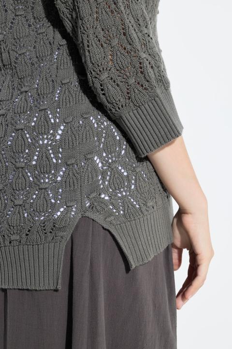 Produktbild Ulla Popken Pullover, Struktur, V-Ausschnitt, 3/4-Arm (56)