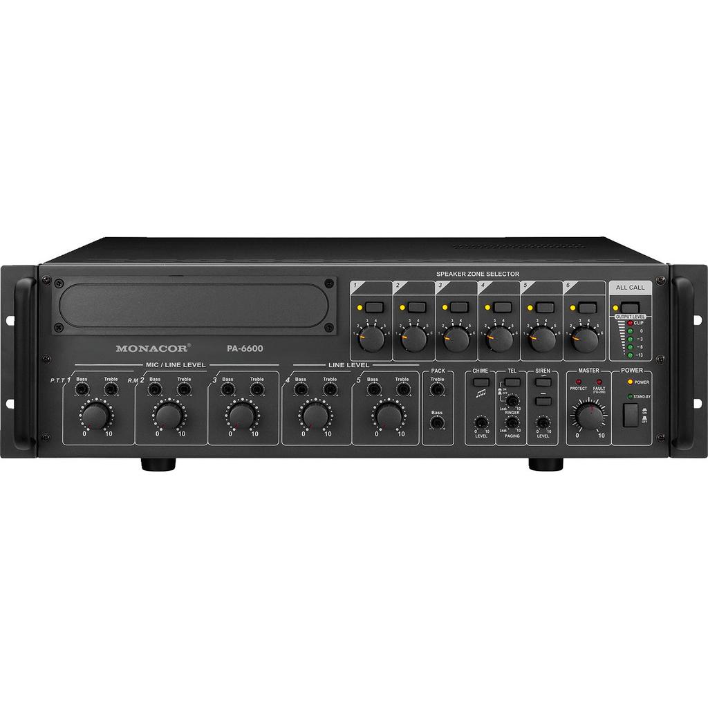 Monacor Amplificatore ELA PA-6600 600 W 6 zone (Amplificatore), Amplificatore stereo, Nero