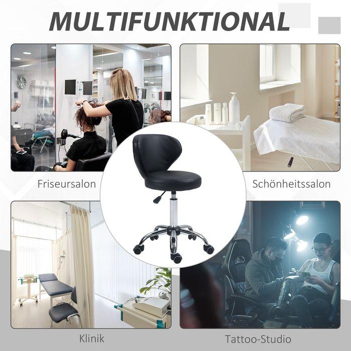 Produktbild Swisshandel24 Rollhocker höhenverstellbar Drehhocker drehbar Salon Hocker mit Lehne Schwarz