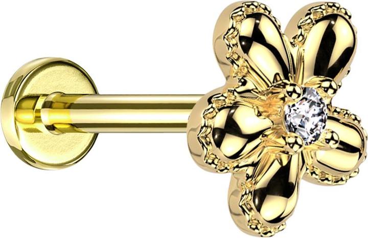 Image du produit Star Piercing Micro Threadless Labret vergoldet Blume gepunktet vergoldet ein Kristall silber (Acier chirurgical 316L, Laiton)