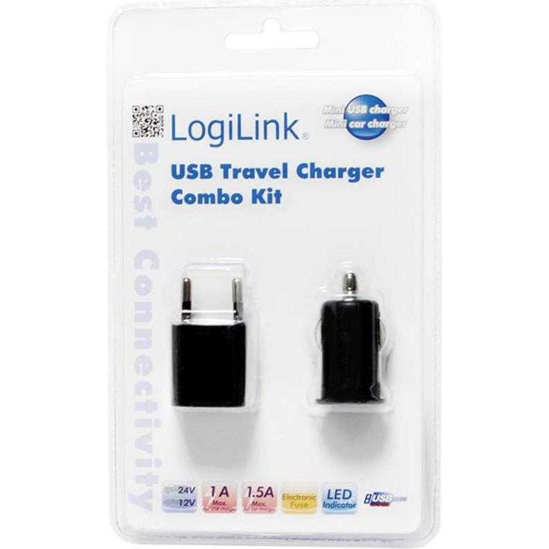 Thumbnail - LogiLink USB Reise-Set, Auto Adapter, Schwarz
