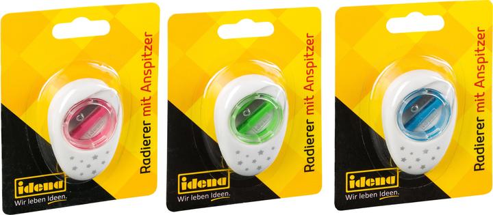 Idena Eraser 2in1 with sharpener, 3 colours