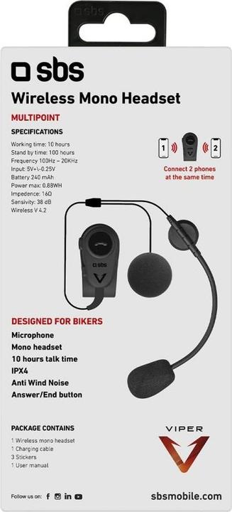 Produktbild SBS Drahtloses Mono-Headset für Helm (1er Set)