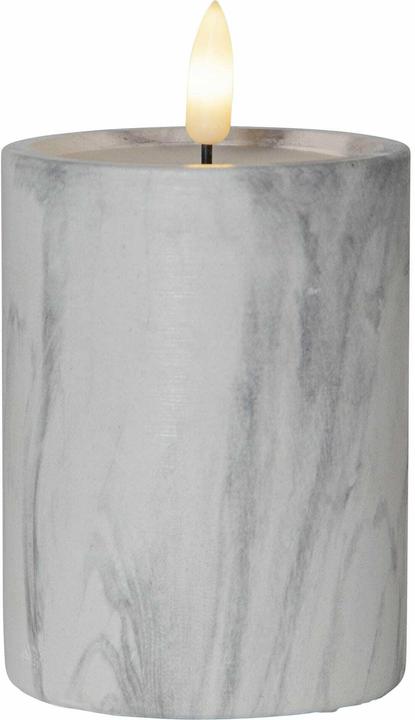 Star Trading LED-Kerze Pillar Flame Marble 7.5 cm x 12.5 cm, Grau (1 x)