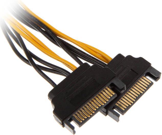 Produktbild Akasa 2x 15-Pin-SATA auf 1x 6-Pin-PCIe Adapter (15 cm, 6 pin PCI-Express, SATA)