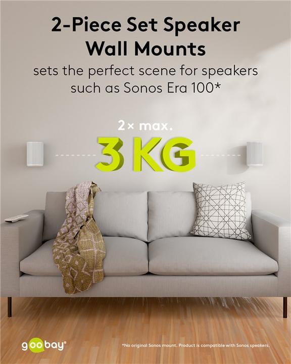 Productafbeelding Goobay Modern Era 1 Flex muurbevestiging voor luidsprekers, wit (Wandmontage, Draaibaar, Kantelbaar)
