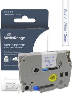 Produktbild MediaRange Schriftbandkassette blau auf weiÃŸ 8m x 12mm (1.20 cm, Weiss, Blau)