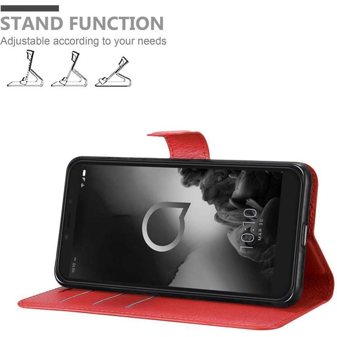 Thumbnail - Cadorabo Book mit Standfunktion Cover (Alcatel 1C (2019)), Smartphone Hülle, Rot