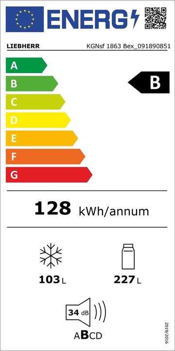 Energy Label Liebherr KGNsf 1863 Bex Kühl-Gefrier-Kombination (330 l)