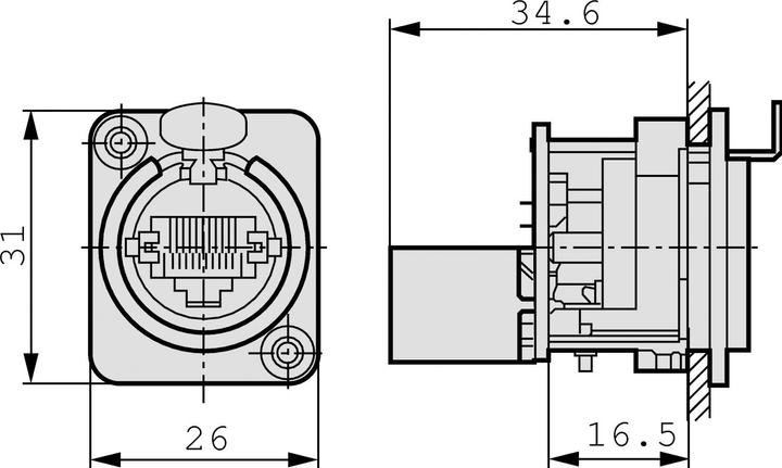 Image du produit Neutrik - Ethercon - Châssis Métallique Avec Rj45 Standard Monté à L'Arrière (S/FTP, CAT5e, 0.17 m)