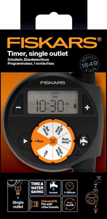 Produktbild Fiskars Zeitschaltuhr/Timer mit 1 Ausgang, Für alle gängigen Wasserhahngrössen, Leicht ablesbares LCD (Bewässerungscomputer)