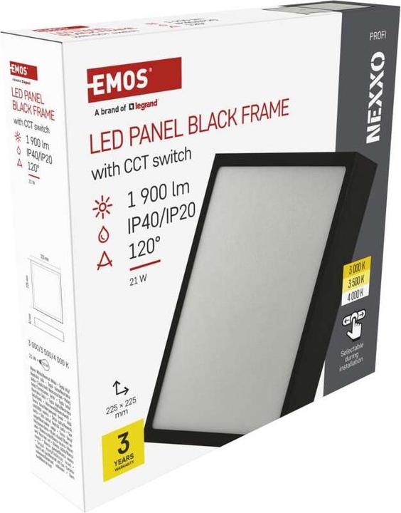 Actual product image Emos Surface-mounted LED light NEXXO, square, black, 21W, with Change CCT (1900 lm)