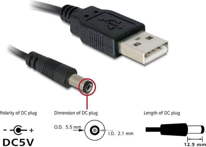 Produktbild Delock USB2.0 A-5VOLT 2.1mm (1 m, USB 2.0)