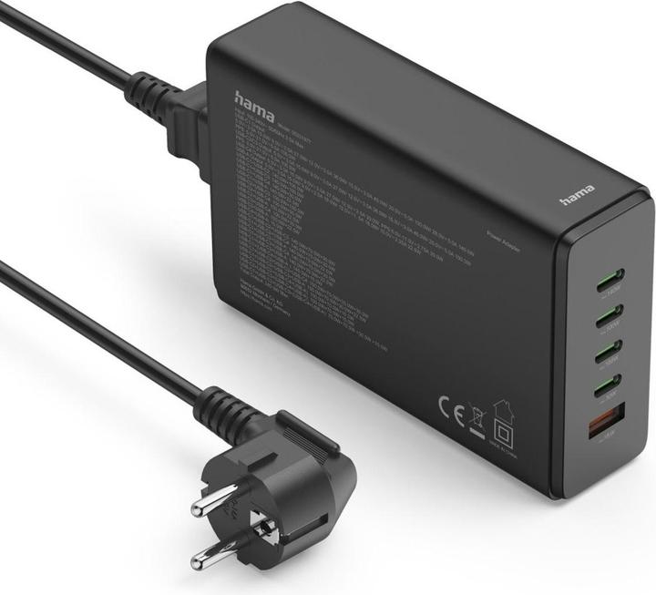Produktbild Hama Ladestation 5 Ports, GaN, Schnellladegerät, 4xUSB-C, 1xUSB-A, PD, 240 W, SW (240 W, 5 Ports)