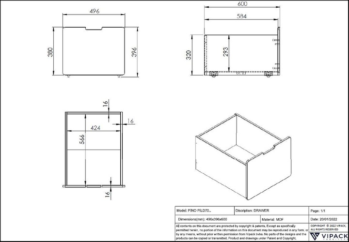 Immagine prodotto Vipack Letto Pino con mensola sospesa e set di cassetti (90 x 200 cm)