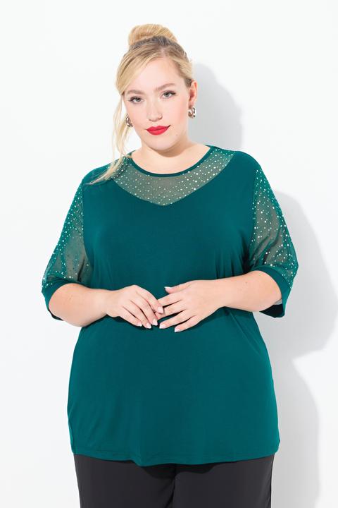 Produktbild Ulla Popken T-Shirt, Classic Fit, Mesh mit Pailletten, Jersey-Unterlage (42, 44)