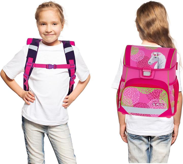Immagine prodotto Herlitz Loop Plus 5-teiliges Schulranzen-Set mit Regenhülle, Bloomy Horse (16 l)