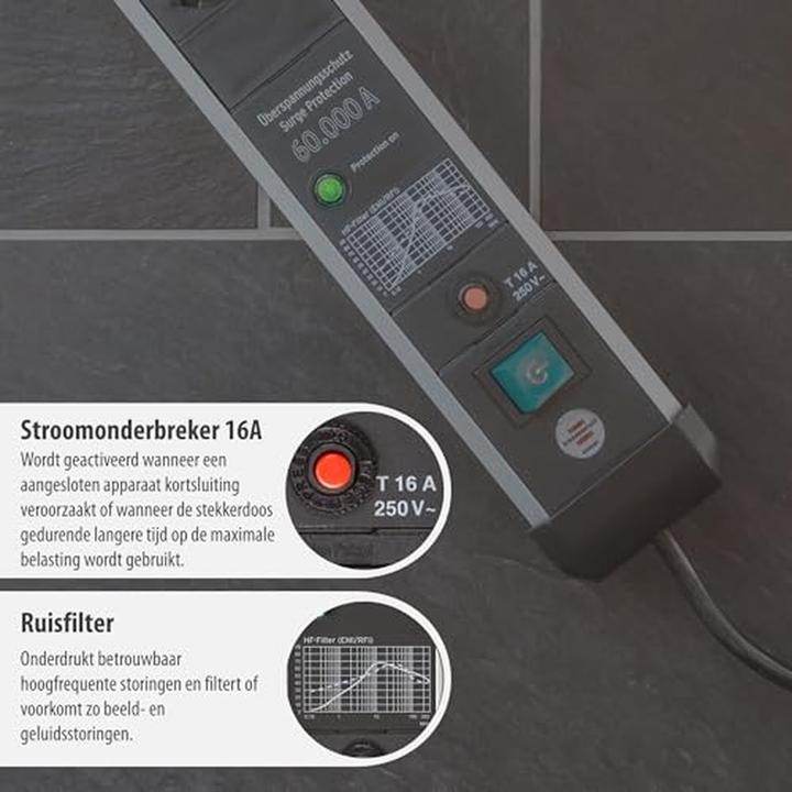 Produktbild Brennenstuhl 1391010601 Steckdosenleiste mit Schalter Silber-Schwarz Schutzkontakt 1 St. (6 x, CEE 7/3, 5 m)
