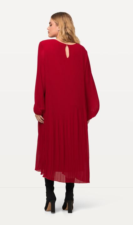 Image du produit Ulla Popken Robe midi plissée, silhouette en A, col rond et manches longues (54)