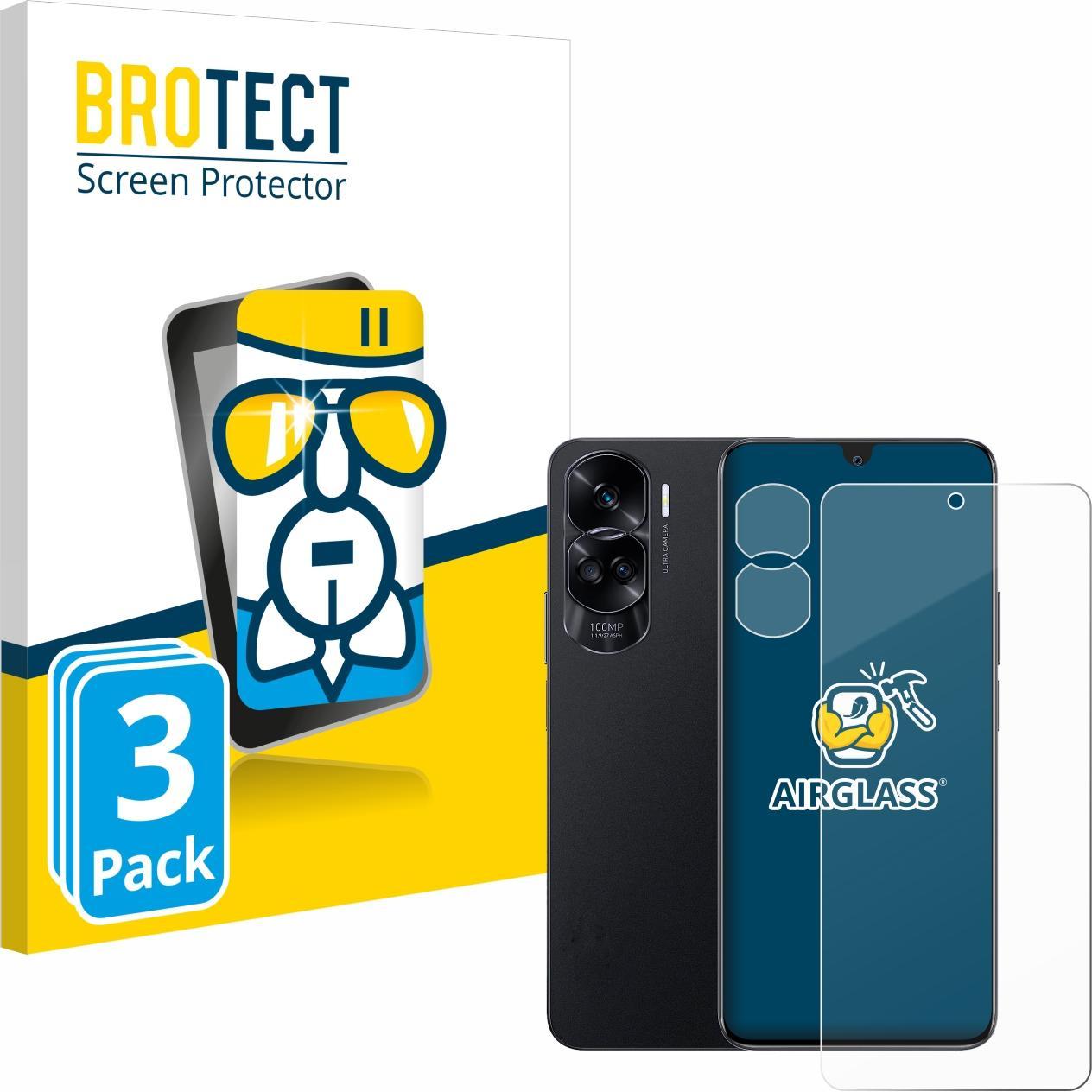 BROTECT AirGlass Panzerglasfolie (3 Stück, Honor 90 Lite), Smartphone Schutzfolie, Transparent
