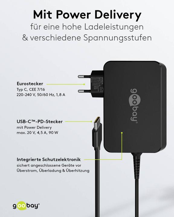 Produktbild Goobay USB-C-Ladegerät für Laptops 90 W schwarz (90 W)