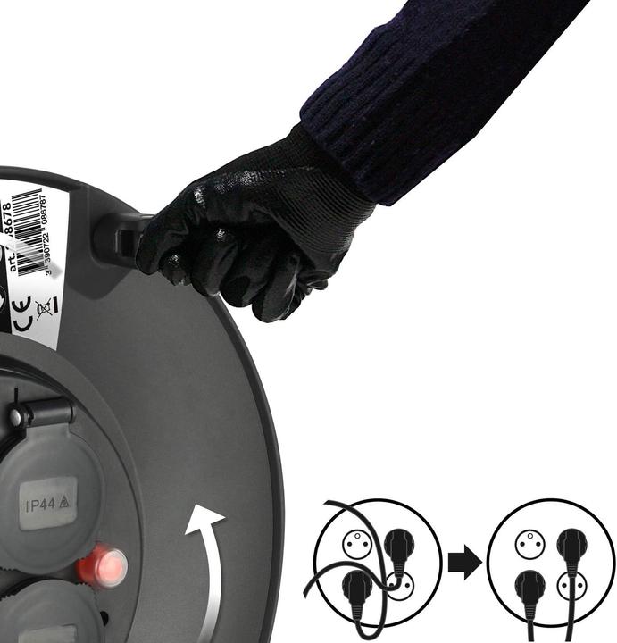 Actual product image Electraline Professional Cable Reel with 4 IP44 Outlets, Cable Guide, and Ergonomic Handle (40 m)