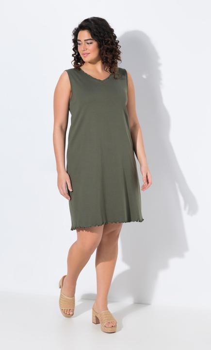 Actual product image Ulla Popken Lettuce Edge V-Neck Knit Tank Tunic Dress (54)