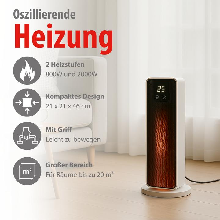 Produktbild alpina Turmheizlüfter PTC-2702L, 2000 W, mit Fernbedienung, schwarz-weiss (2000 W)
