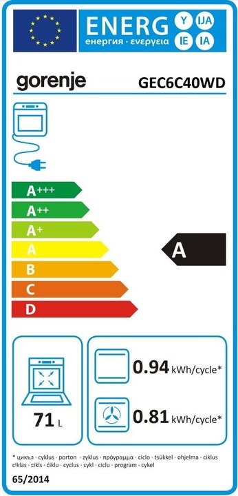 Energie-Label Gorenje GEC 6C40 WD