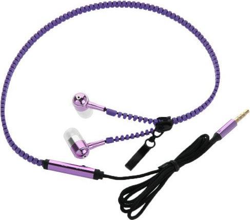 Actual product image Hermex Stereo Bass Zipper In Ear Headphones Microphone + Gold Plated AUX Plug + ON OFF - Purple (Cable)