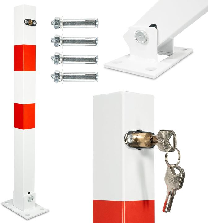 Klappbarer Absperrpfosten mit Schlüsseln und Dübeln