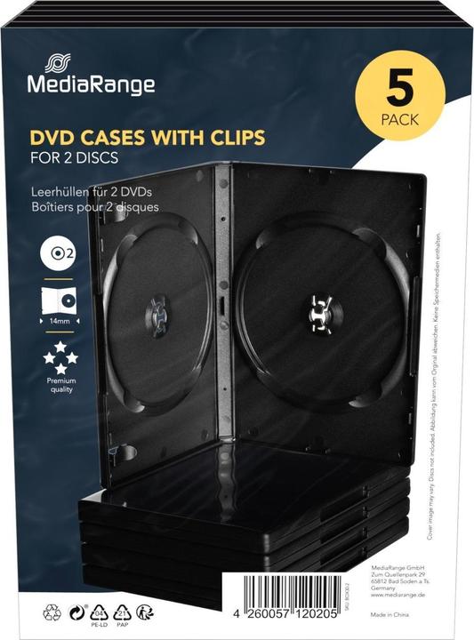 Actual product image MediaRange DVD Empty Sleeves, Black, Pack of 5 for 2 discs