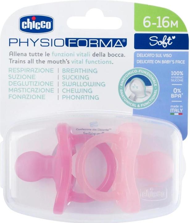 Image du produit Chicco Sucettes physiologiques PHYSIOFORMA SOFT, PINK, silicone, 2 pcs - 6-16m (2 x, 6 - 16 M.)