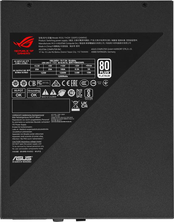 Actual product image ASUS NEZ ROG Thor 1200 Platinum II Power Supply Unit (1200 W)