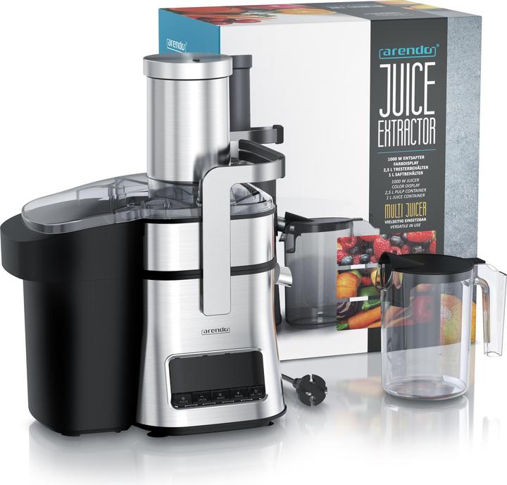 Actual product image Arendo Zentrifugalentsafter, BPA Frei, Edelstahl, 1000W, XXL-Einfüllschacht, Programme, Display, Tropfstopp