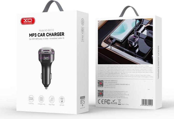 Produktbild xO transmiter FM BCC12 Bluetooth MP3 Autoladegerät 3,1A schwarz