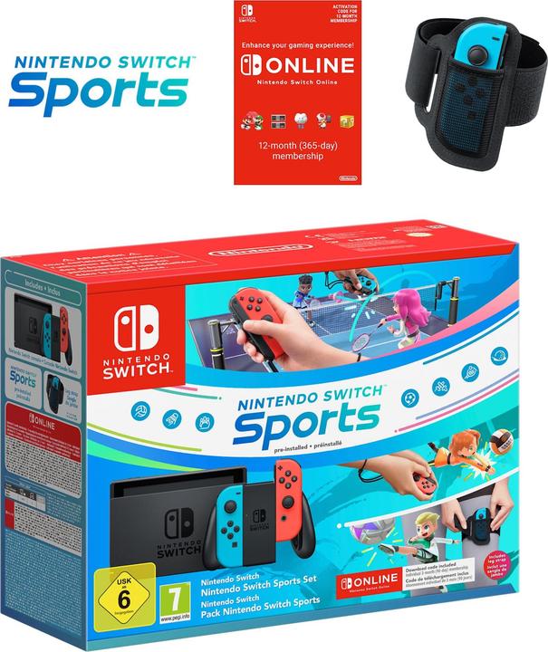 Nintendo Switch Console - Neon Blue/Neon Red Switch Sports Set + 12 Months NSO (Switch)