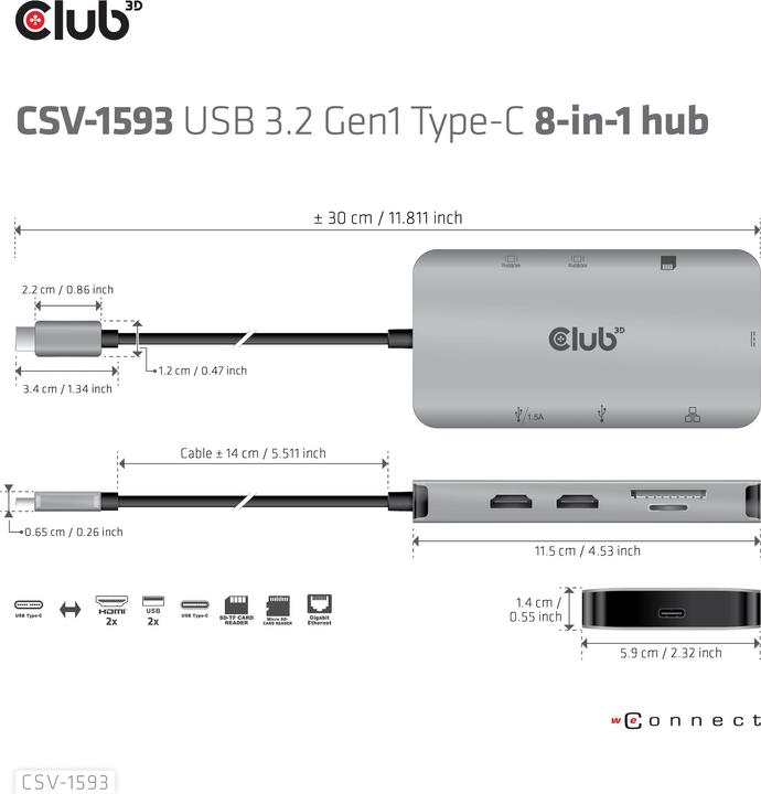 Image du produit Club 3D CSV-1593 (USB-C, 1 portion)