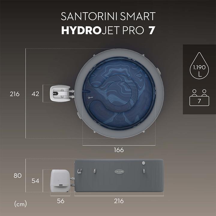 Actual product image Bestway LAY-Z-SPA Santorini Energieeffizienter s marter aufblasbarer Whirlpool 5–7 Pers. (7 Persons)