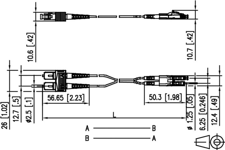 Actual product image Metz Connect 151P1EOJO10E. Cable length: 1 m, Fiber optic cable type: OS2, Connector 1: 2x SC, Connector 2: 2x (CAT7, 1 m)
