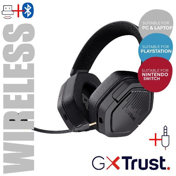 Actual product image Trust Gxt493 Carus Wrls Headset Blk (Cable, Wireless)